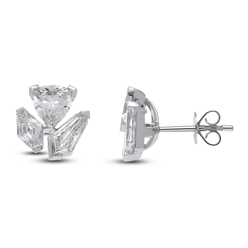 Main Image 2 of J'Lure Trillion Curved Brilliant-Cut, Lozenge Step-Cut & Tie Step-Cut Lab-Created Diamond Three-Stone Earrings 2-3/4 ct tw 14K White Gold