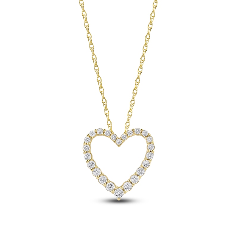 Main Image 1 of Lab-Created Diamond Graduated Open-Heart Necklace 1/2 ct tw 14K Yellow Gold 18&quot;