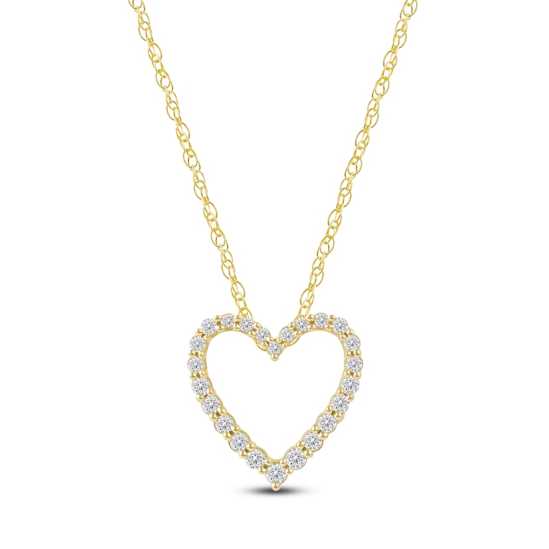 Main Image 1 of Lab-Created Diamond Graduated Open Heart Necklace 1/4 ct tw 14K Yellow Gold 18&quot;