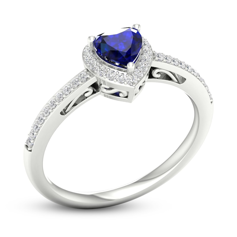 Main Image 2 of Natural Blue Sapphire Ring 1/8 ct tw Diamonds 14K White Gold