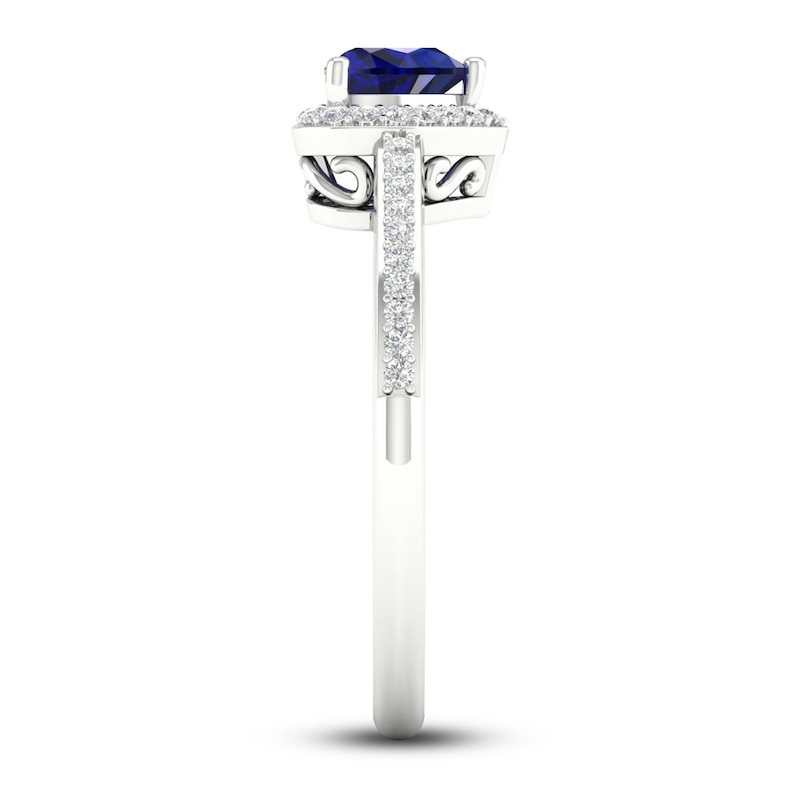 Main Image 3 of Natural Blue Sapphire Ring 1/8 ct tw Diamonds 14K White Gold