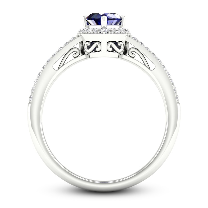 Main Image 4 of Natural Blue Sapphire Ring 1/8 ct tw Diamonds 14K White Gold