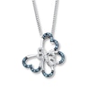 Thumbnail Image 0 of Open Hearts Butterfly Blue Diamonds Sterling Silver Necklace