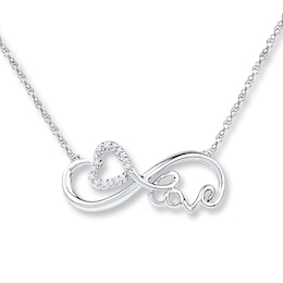 Infinity & Love Necklace 1/20 ct tw Diamonds 10K White Gold