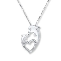 Dolphin Heart Necklace 1/8 ct tw Diamonds Sterling Silver