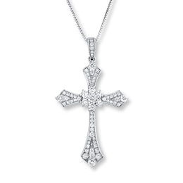 Diamond Cross Necklace 3/4 ct tw Round 14K White Gold