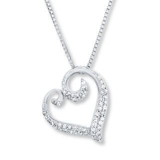 Diamond Heart Lock Necklace 1/5 ct tw Round-cut Sterling Silver 18