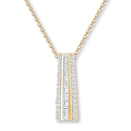 Diamond Necklace 3/4 ct tw Round/Baguette 14K Yellow Gold