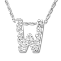 Diamond Initial W Necklace 1/20 ct tw Round 10K White Gold