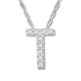 Diamond Initial T Necklace 1/20 ct tw Round 10K White Gold