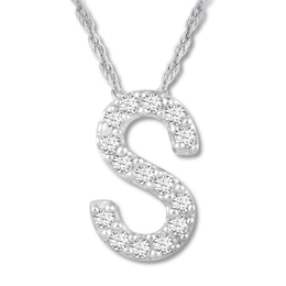 Diamond Initial S Necklace 1/20 ct tw Round 10K White Gold