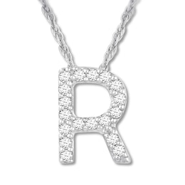 Diamond Initial R Necklace 1/20 ct tw Round 10K White Gold