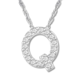 Diamond Initial Q Necklace 1/20 ct tw Round 10K White Gold