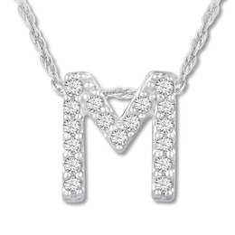 Diamond Initial M Necklace 1/20 ct tw Round 10K White Gold