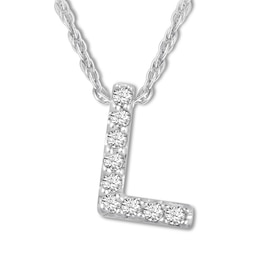 Diamond Initial L Necklace 1/20 ct tw Round 10K White Gold