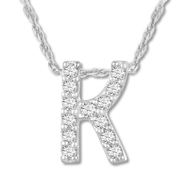 Diamond Initial K Necklace 1/20 ct tw Round 10K White Gold