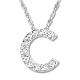 Diamond Initial C Necklace 1/20 ct tw Round 10K White Gold