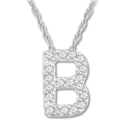 Diamond Initial B Necklace 1/20 ct tw Round 10K White Gold