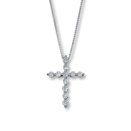 Diamond Cross Necklace 1/3 ct tw Round 14K White Gold