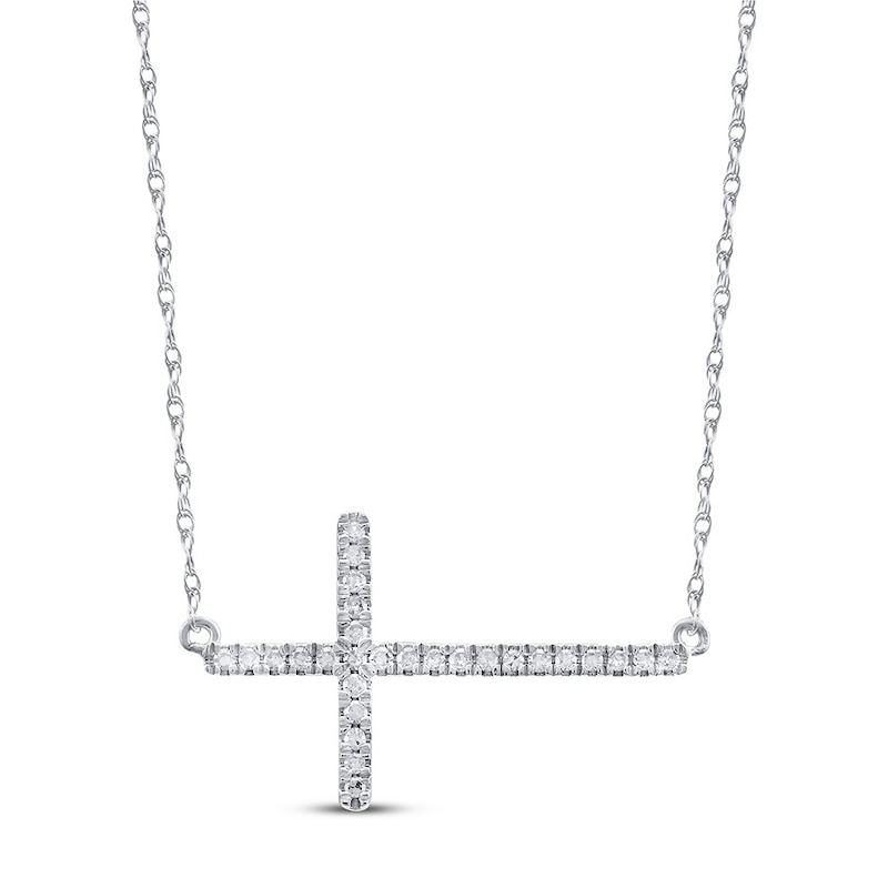 Main Image 1 of Diamond Cross Necklace 1/6 ct tw Round 10K White Gold