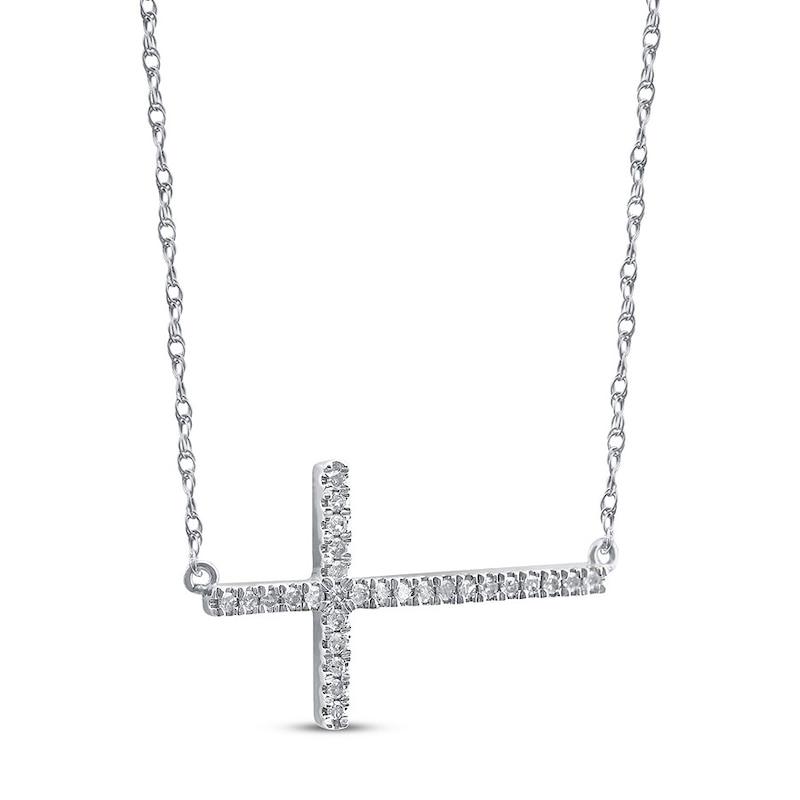 Main Image 2 of Diamond Cross Necklace 1/6 ct tw Round 10K White Gold