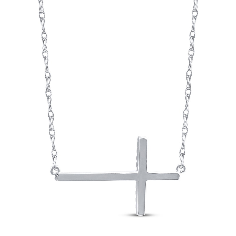 Main Image 4 of Diamond Cross Necklace 1/6 ct tw Round 10K White Gold