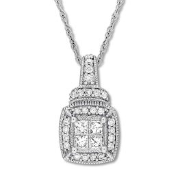 Diamond Necklace 1/3 ct tw Princess/Round 10K White Gold