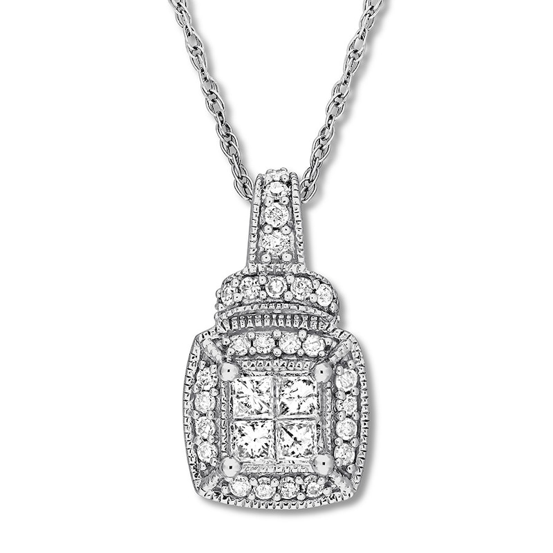 Main Image 1 of Diamond Necklace 1/3 ct tw Princess/Round 10K White Gold