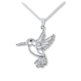 Hummingbird Necklace Diamond Accents Sterling Silver