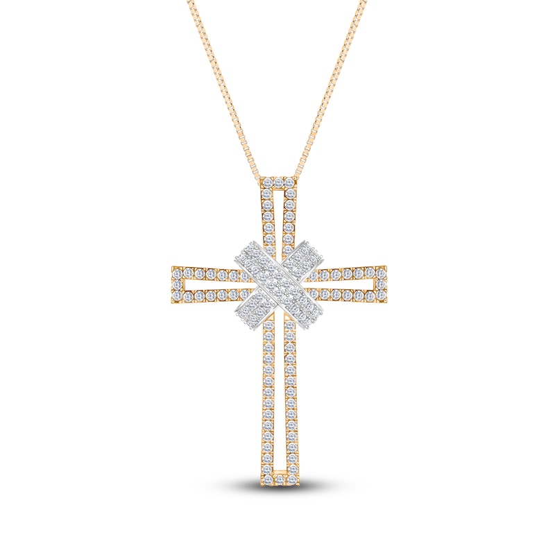 Main Image 1 of Diamond Cross Necklace 3/4 ct tw Round 14K Two-Tone Gold