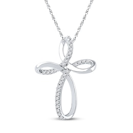 Diamond Cross Necklace 1/6 ct tw Round 10K White Gold