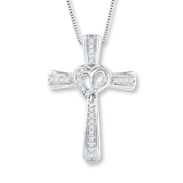 Diamond Cross Necklace 1/6 ct tw Round Sterling Silver