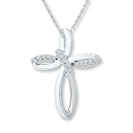 Diamond Cross Necklace 1/10 ct tw Round 10K White Gold