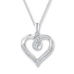 Diamond Heart Necklace 1/8 ct tw Baguette/Round Sterling Silver