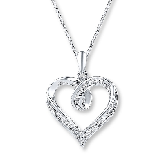 Diamond Heart Necklace 1/8 ct tw Baguette/Round Sterling Silver | Jared