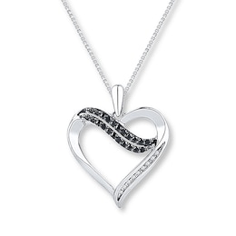 Diamond Heart Necklace 1/6 ct tw Black/White Sterling Silver