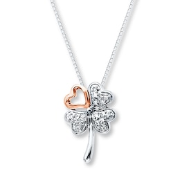 Clover Necklace 1/10 ct tw Diamonds Sterling Silver/10K Rose Gold