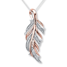 Diamond Feather Necklace 1/6 ct tw Sterling Silver/10K Rose Gold