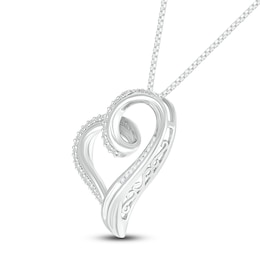 Diamond Heart Necklace 1/6 ct tw Round/Baguette Sterling Silver