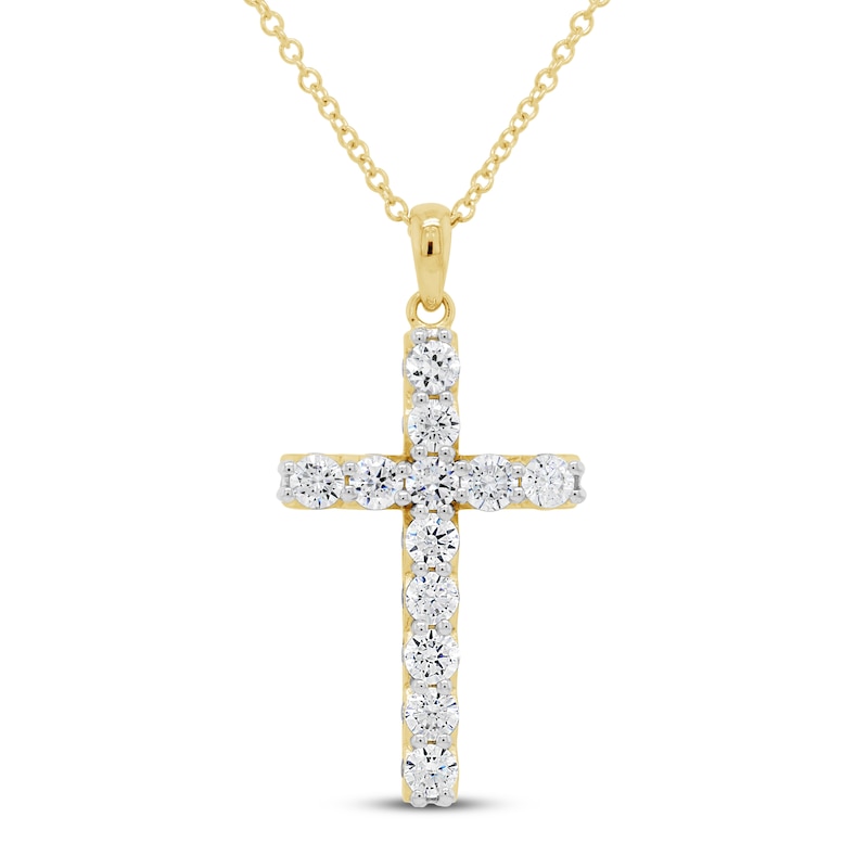 Main Image 1 of Diamond Cross Necklace 1 ct tw Round 10K Yellow Gold