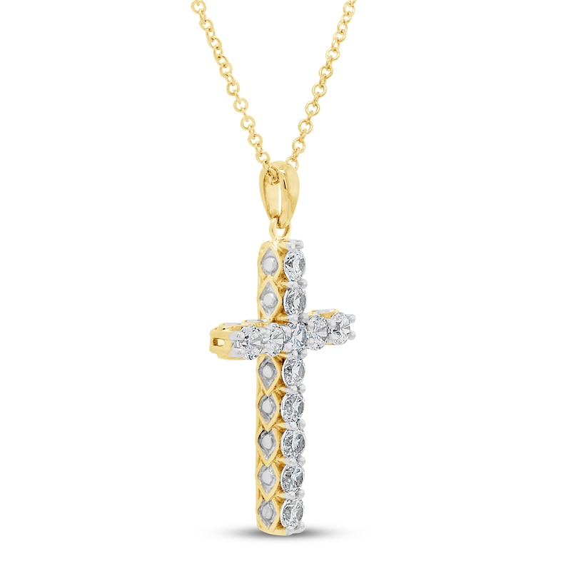 Main Image 2 of Diamond Cross Necklace 1 ct tw Round 10K Yellow Gold