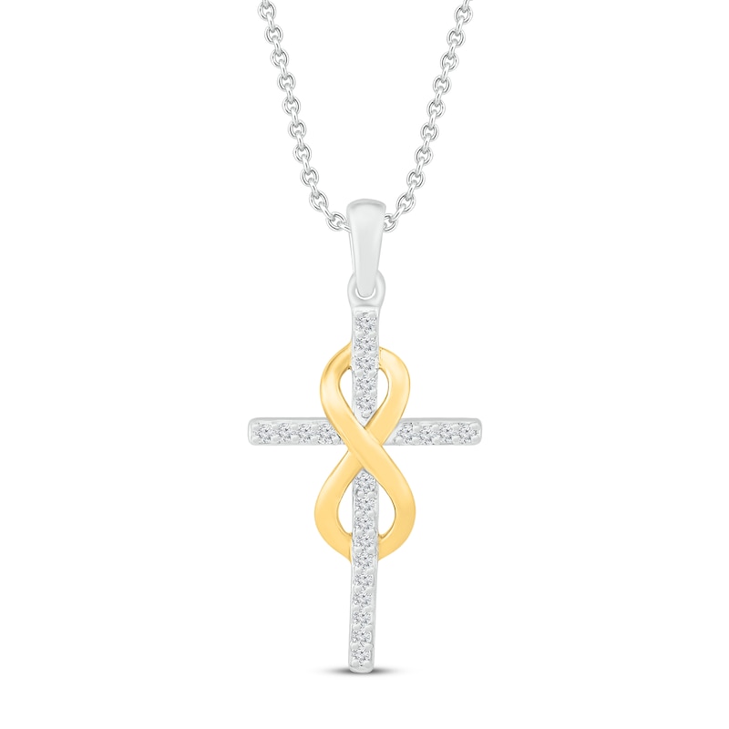 Main Image 1 of Diamond Cross Necklace 1/8 ct tw Round 10K Yellow Gold/Sterling Silver