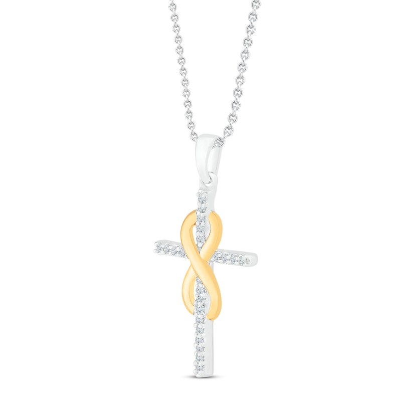 Main Image 2 of Diamond Cross Necklace 1/8 ct tw Round 10K Yellow Gold/Sterling Silver