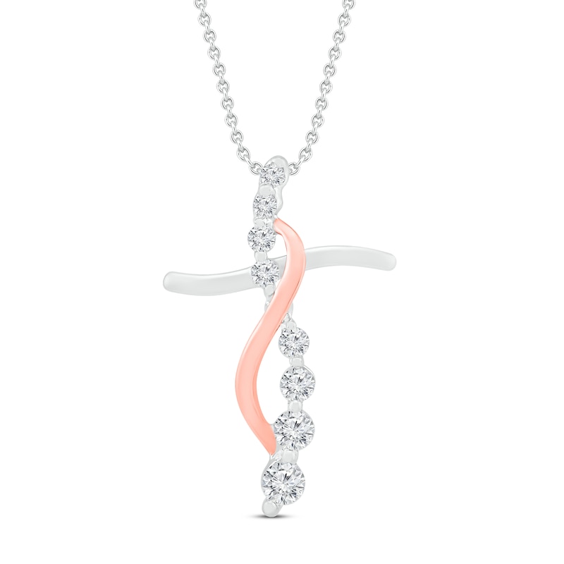 Main Image 1 of Diamond Cross Necklace 1/4 ct tw Round 10K Rose Gold/Sterling Silver