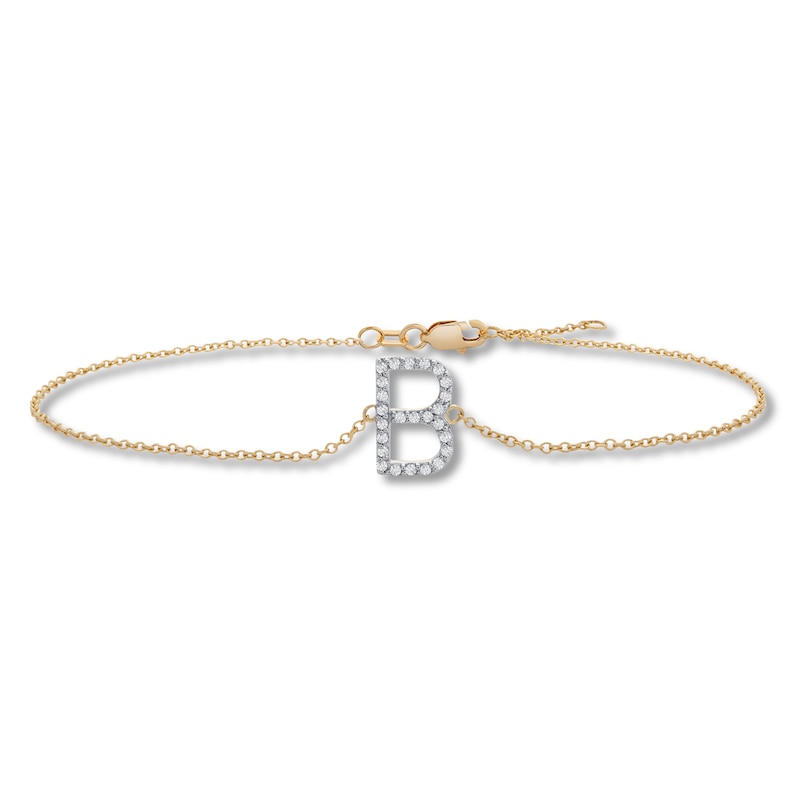 Diamond Letter B Bracelet 1 10 Ct Tw Round 10k Yellow Gold Jared