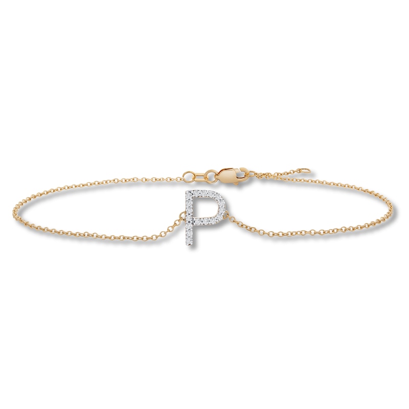 Main Image 1 of Diamond Letter P Bracelet 1/10 ct tw Round 10K Yellow Gold