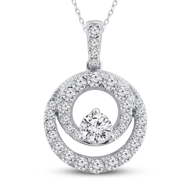 Main Image 1 of Closer Together Diamond Necklace 1 ct tw Round 14K White Gold