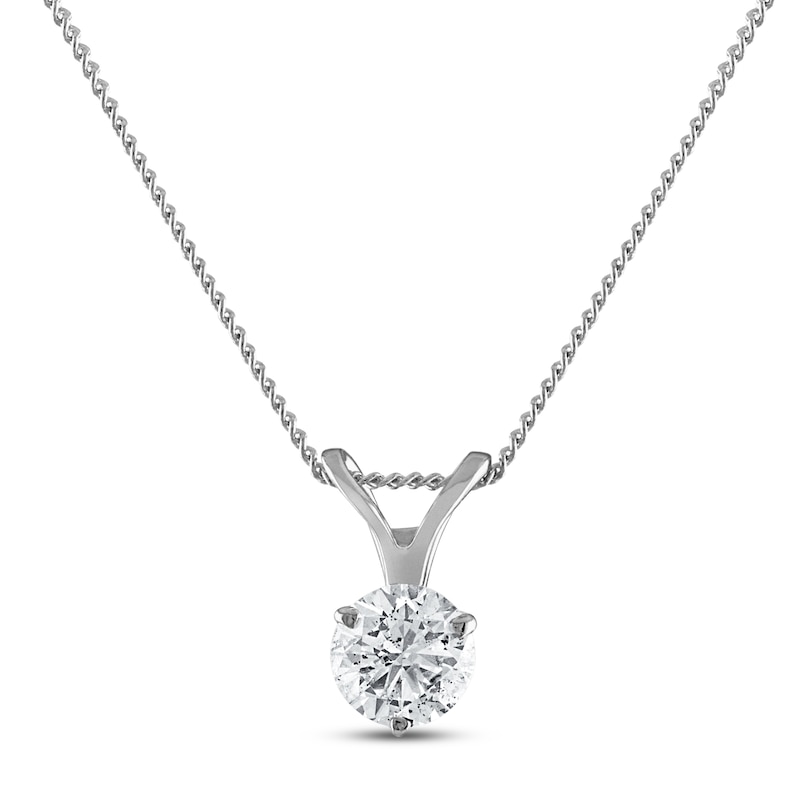 Main Image 1 of Certified Diamond Solitaire Necklace 1/2 ct tw Round 18K White Gold (SI2/I)