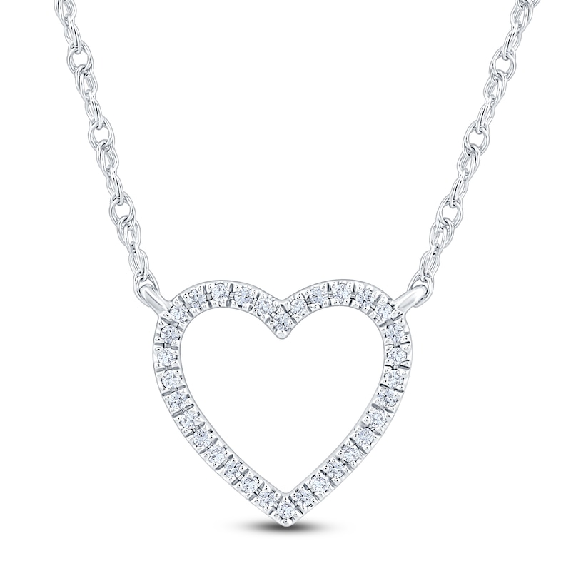 Main Image 1 of Diamond Heart Necklace 1/10 ct tw Round-cut 10K White Gold