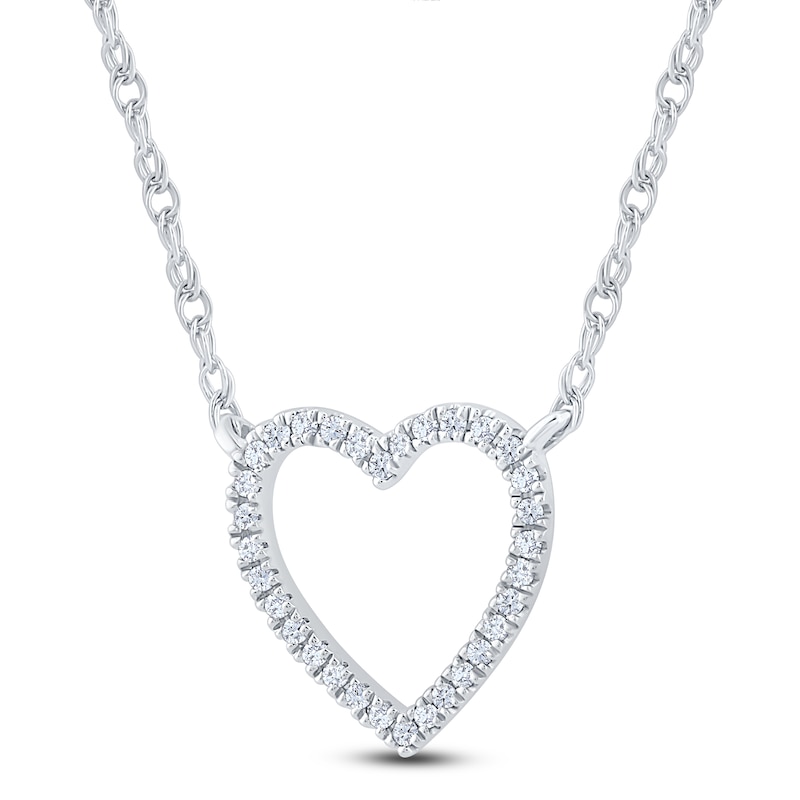 Main Image 3 of Diamond Heart Necklace 1/10 ct tw Round-cut 10K White Gold